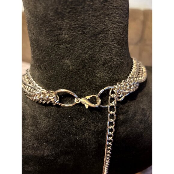 Layered Statement Back Necklace Silver Tone Chunky Curb Chain Pattern Princess - Picture 7 of 10
